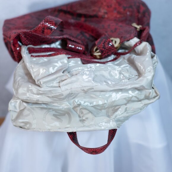 Michael Kors Fulton East-West Tote Red Python Embossed Leather Bag Large - Picture 13 of 13